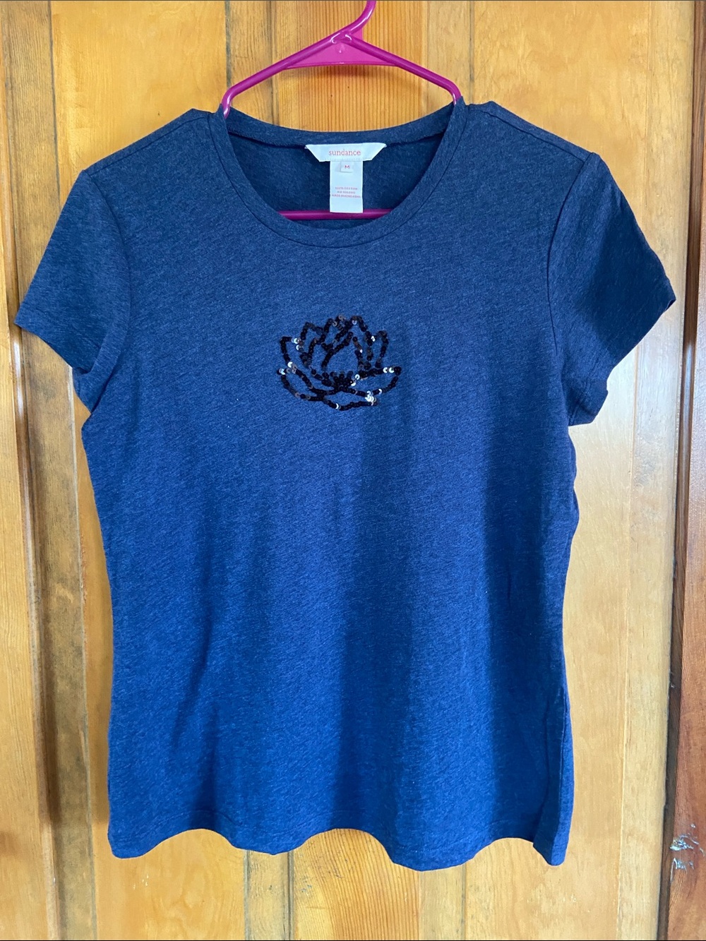 Sundance Navy Short-Sleeve Tee with Black Sequin Lotus